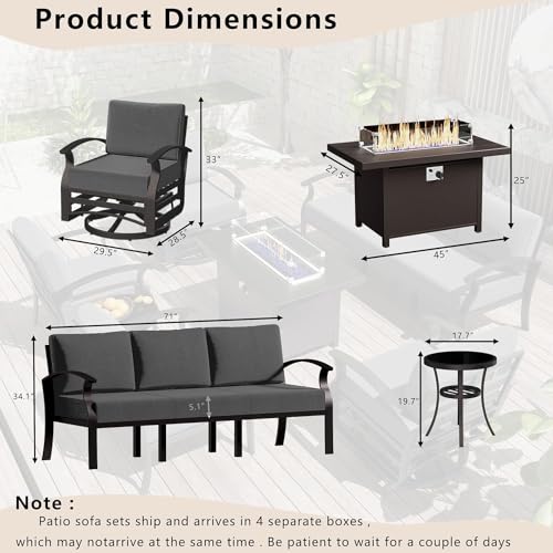 Image of Patio Furniture Set 5-Piece Aluminum Armrest Sofa, Modern Outdoor Living Room Set with 55000 BTU Propane Aluminum Fireplace, Outdoor Rotary Joystick with Thick Cushion