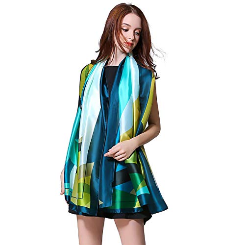Women's Silk Scarves Retro Printed Geometric Stripe Long Shawl Warm Wrap Sunscreen Shawl All Season2