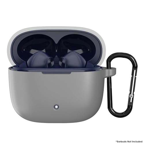 Image of Sounce Earphone Case Cover Compatible for Boat Airdopes 200 Plus, Soft Silicone Skin Case Cover Shock-Absorbing Protective Case with Keychain - Grey