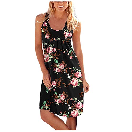 Lnmuld Sexy Dresses For Women Plus Size Dress Sleeveless Beach Dress Dress Summer O-Neck Short Casual Style Print Women's Pink #TOP11