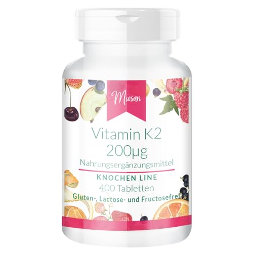 Vitamin K2 200μg - 400 Tabletten - KNOCHEN LINE - 200μg pro Tablette – Herstellung & Laborprüfung in Deutschland | MIOSAN® CLUB - Exklusives Wohlbefinden