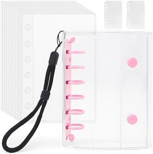 （02:01時点） シール帳 透明 A7サイズ はがせる 女の子 シールバインダー シール手帳 クリアバインダー 6穴 シール収納 推し活グッズ シール台紙10枚セット 3層構造 PPシート2枚&専用ストラップ付き（ピンク）