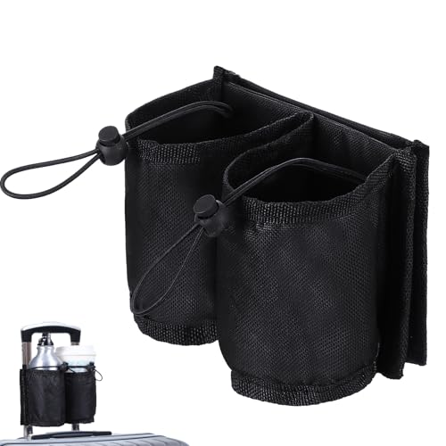 TIESOME Portavasos de equipaje para viajes, soporte para bebidas con bolsillos ajustables con cordón, accesorios de viaje, manos libres, portabebidas para botellas de café y aperitivos
