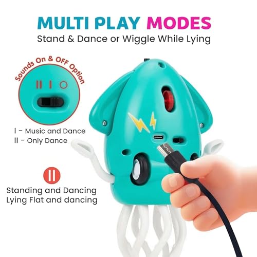 Image of Kidology Dancing Octopus Tummy Time Toy for Babies - Squid Toys | Musical Crawling Baby Toy with LED Lights | Supports First Crawl to Toddler Play | Sensory Interactive Gift for Boys & Girls - Green