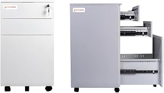 TUFFERONE Candy Pedestal Drawer Metal File Cabinet White | Office File Drawer Cabinet | Powder-Coated Steel Storage | Durable Pedestal Design | 64.1 x 40 x 45.5 cm