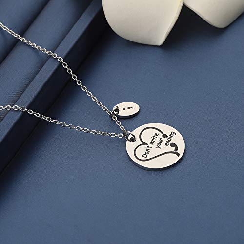 MYOSPARK Semicolon Necklace Don't Write Your Ending Mental Health Awareness Jewelry Inspirational Motivational Gift3