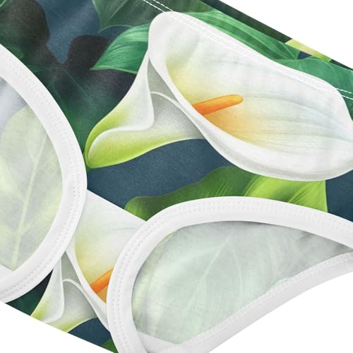 White Calla Lilies Green Leaves Little Girl Panties Toddler Underwear Floral Cotton Pattern Kids Undies Briefs 2t4