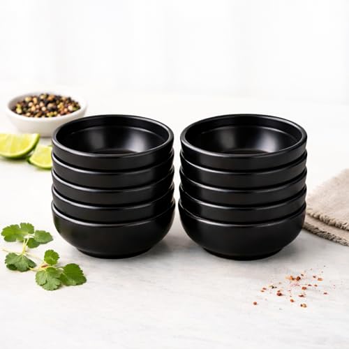 Image of Set of 12 Mini Plastic Dip Bowls - Small Sauce & Chutney Bowls for Kitchen, Restaurant & Cafe - Durable Reusable Condiment Bowl for Sauces and Side Dish