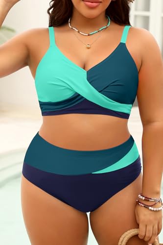 Image of Tempt Me Plus Size Two Piece Swimsuit - Women High Waisted Bikini Set Tummy Control Bathing Suits