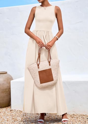 Image of KIRUNDO Summe Sleeveless Maxi Dresses for Women 2026 Spring Wedding Guest A Line Tank Elegant Flowy Beach Long Sundress