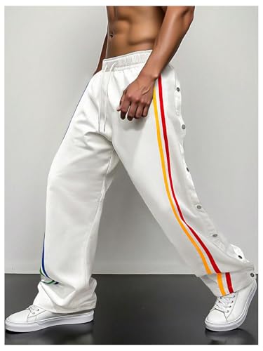 GORGLITTER Men's Striped Baggy Pants Wide Leg Sweatpants Snap Button Tear Away Track Pants with Pockets3