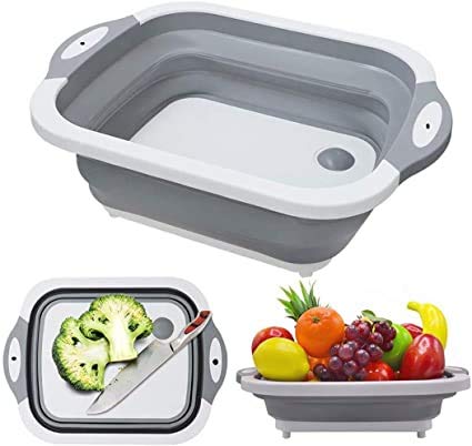 NEERAK Collapsible Cutting Board with Colander – Foldable 3 in 1 Multi-Function Kitchen Plastic Silicone Dish Tub – Washing & Draining Veggies Fruits Sink Storage Basket at Rs. 359