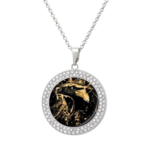 Image of Anger Honey-Badger Roaring Necklace for Women Lightweight Round Pendant Crystal Choker Diamond Bezel Jewelry Gift