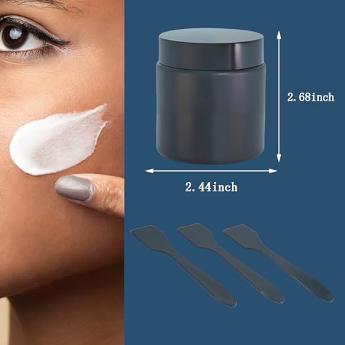 4Oz Small Glass Jars with Lids, 3Pack Lotion Container, Cosmetic Containers, Little Travel Jars for Creams with Mini Spoon (Matte Black)2