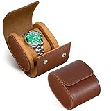 AuraBasic Single Watch Travel Case for Men & Women, Roll With Anti-Scratch Fleece, Portable Organizer Premium Luxury, Hand-Made Dark Brown Box for Birthday Festival Gift