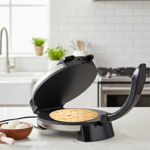 Electric Tortilla Maker Press, 12 Inch Non-Stick Roti Maker with Adjustable Temperature Control, Stainless Steel Kitchen Accessory for Chapati, Flatbread & Pizza Dough, Decoraciones de invierno