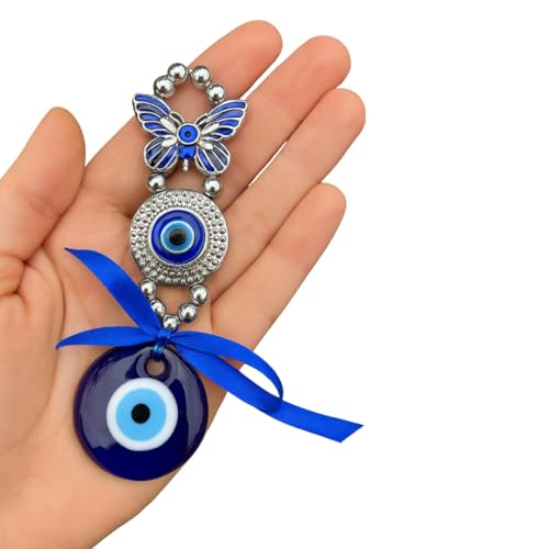 Image of BLUE BEADS Turkish Feng Shui Vastu Blue Glass Evil Eye Hanging /Door Hanging Nazar Batu for Protection and Good Luck - Perfect for Gifting Home or Office (Butterfly Evil Eye)
