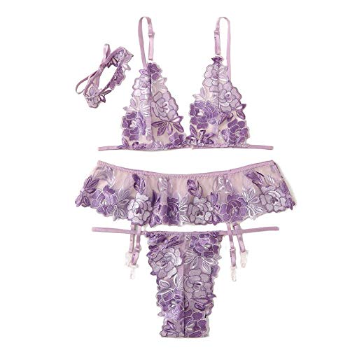 Lingerie sous-vêtements broderie haut de gamme : ensemble 3 pièces en dentelle
