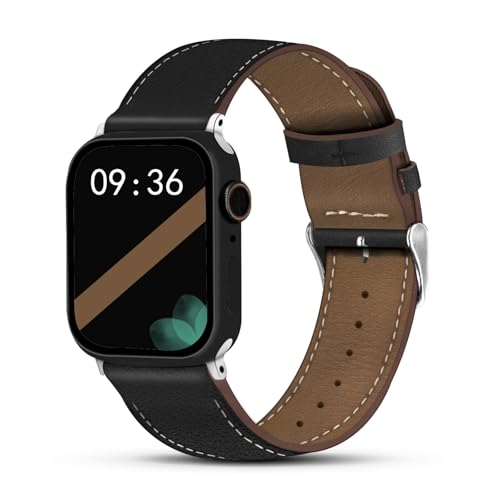 Genuine Leather Band Compatible with Apple Watch Bands for Women Men 49mm 46mm 45mm 44mm 42mm 41mm 40mm 38mm, Soft Leather Replacement Strap for iWatch Ultra/SE/Series 11 10 9 8 7 6 5 4 3 2 1
