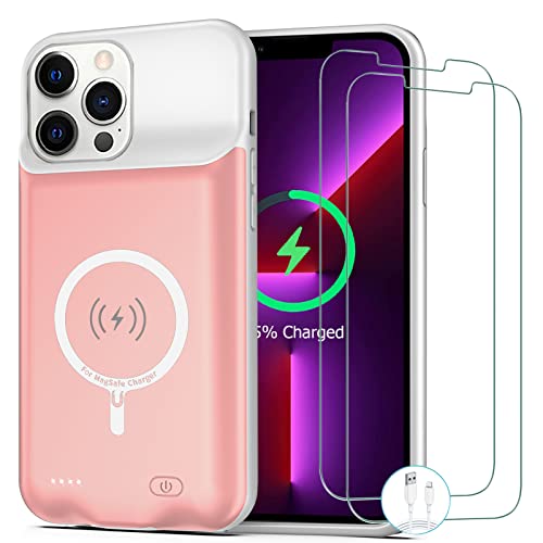 Battery Case for iPhone 13 Pro, [10000mAh] Enhanced Portable Protective Smart Qi Wireless Charger Case Battery Pack with CarPlay Wireless Charging Case Compatible for iPhone 13 Pro (6.1 inch)-Pink