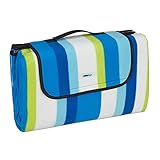 Relaxdays XXL Picknickdecke, 200x200 cm, Fleece Stranddecke, gestreift, wärmeisoliert, wasserdicht, mit Tragegriff, bunt