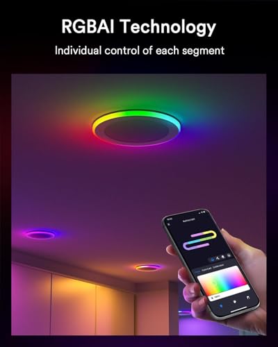 Image of Lumary RGBAI Smart Recessed Lighting 6 Inch with Gradient Accent and Night Ring, 12W 1000LM Wi-Fi LED Recessed Lights, LED Downlight Compatible with Alexa /Google Assistant /Siri, 4PCS
