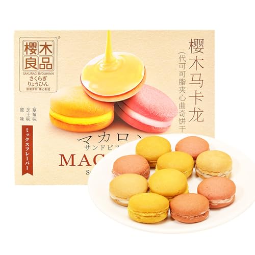 Macaron Cookies,3 Flavor French Macaroon,Original Flavor,Strawberry,Cheese,Gourmet Cookie Gift Box,24 packs