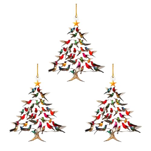 Adornos navideños de colibrí, 3 Piezas Coloridas para árbol de colibrí, Adorno navideño de colibrí de 8 cm para el hogar, Regalo para Amantes de Las Aves