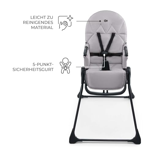 Kinderkraft BINCI Kinderhochstuhl, Babystuhl, leicht und faltbar mit Tablett, Fußstütze und 5-Punkt-Gurt, ideal für kleine Räume und Reisen, Grau