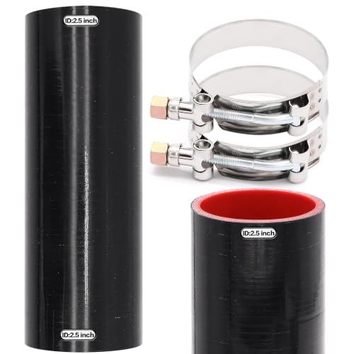 Image of 2 1 /2inch(63mm) Silicone Coupler Straight Hose Rubber 4-Ply 5mm Thickness 8inch Length for Intake Exhaust Pipe Intercooler Coolant Turbo Tube 2.5x8 With 2 PCS Stainless Steel T-clamps