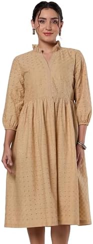 Amazon Brand - Myx Women's Schiffli Embroidery Ethnic Dress | Fit and Flare | Knee Length (Available in Plus Sizes) (SS26-MYX-SUR-SKD-39_Beige_2XL)