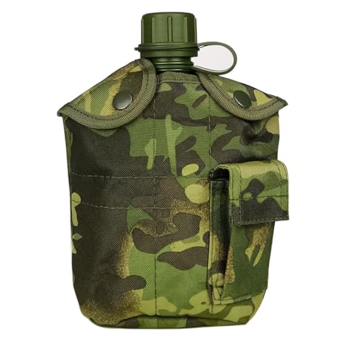 Hsthe Sea Army Water Bottle, 1L Plastic, Green, Military, Fired Heating, Includes Cup and Spork, Perfect for Hiking Camping - Image 2