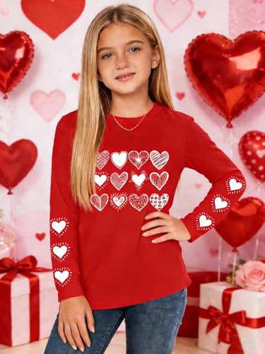 Image of Girls Valentines Day Shirt:Cute Heart Graphic Long Sleeve Tee Tops 6-14y
