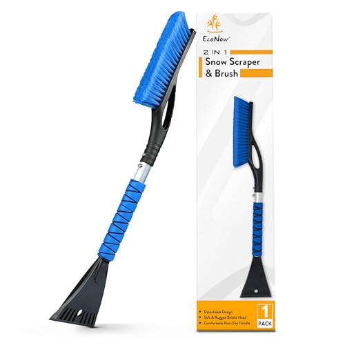 EcoNour 27' Aluminum Car Snow Scraper and Brush | Weaved Bristle Head with Metal Body Ice Scraper...