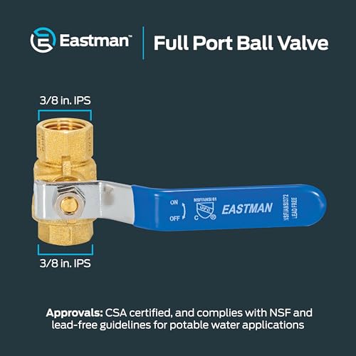 Image of Eastman 3 /8 Inch IPS Heavy Duty Full Port Ball Valve, Brass Plumbing Fitting, 20043LF