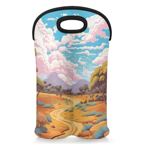 GzLeyigou 2 Bottles Landscape River Wine Bag Sleeve Totes Neoprene Protective Wine Carrier Bag for Wine,Water, Champagne, Beer, Baby Bottles,Gift 14.5 x 10 Inches