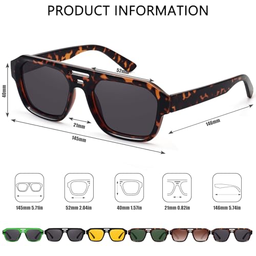 Aviator Sunglasses for Women Men Trendy Square Retro Double Bridge Aviators Sunglasses FZN8223