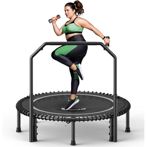 BCAN 40"/48" Mini Rebounder Trampoline for Adults with Bar, 450/550LBS Fitness Trampoline with Bungees, Adjustable Handle, Stable & Quiet, Indoor Outdoor, Whole-Body Workout & Relaxation at 