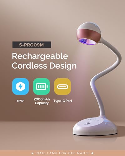 Image of MelodySusie 360 2-in-1 Gooseneck Nail Lamp S-Pro09M for Detail Work | 60s Timer; 2000mAh Battery; 6h Runtime; One-Touch Control; Rhinestone Glue; Solid Nail Glue Gel; Liner Gel
