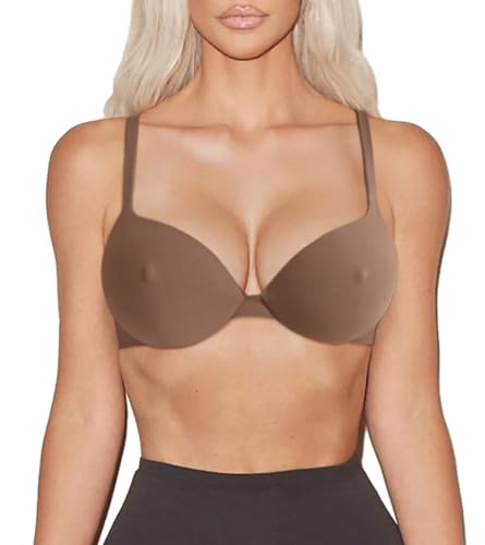 REORIA Women's Trendy Plunge Nipple Padded Comfortable Smoothing Supportive Underwire Push Up Bras2