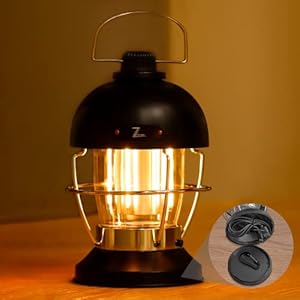 5000mAh Aufladbar LED Campinglampe, Retro Campinglaterne Akku mit 350LM Warmweiß, 70 Leuchtdauer, Stufenlos Dimmbar, 3…