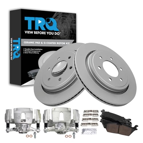 Image of TRQ Rear Brake Pad, Caliper, & Rotor Kit Ceramic Premium G-Coated Compatible with 2015-2017 Ford F-150