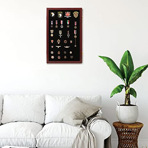 Image of VERANI Pin Display Case Badge Display Frame Oversized Mahogany