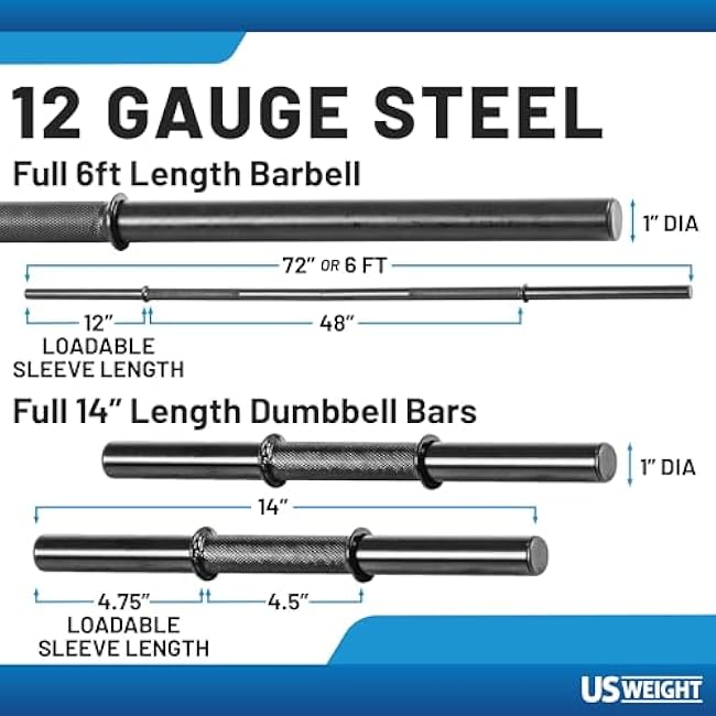 US Weight 105 Pound Barbell Weight Set for Home Gym| Adjustable Weight Set with Two Dumbbell Bars and Full 6 Ft Bar, Black
