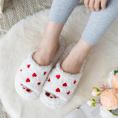 Image of GOEWY Fuzzy Open Toe Slippers for Women Indoor Cozy Memory Foam Slip On House Slides Shoes Gifts for Womens Her Mom