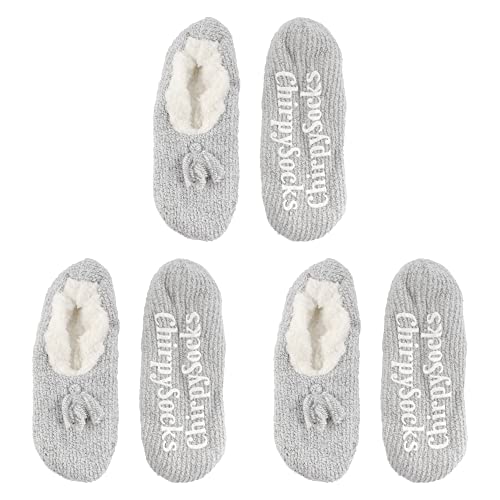 Image of BambooMN Adult Women Super Soft Warm Cozy Fancy Yarn Slippers Non-Slip Lined Socks, Indoor Comfy House Slippers, 3 Pairs