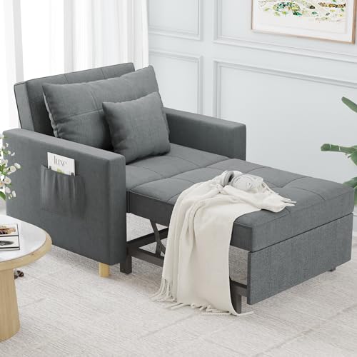 Esright 40 Inch Sleeper Chair Bed 3-in-1 Convertible Futon Chair Multi-Functional Sofa Adjustable Reading/Sleeper Chair with Modern Linen Fabric, Drak Grey Esright 40 Inch Sleeper Chair Bed 3-in-1 Convertible Futon Chair Multi-Functional Sofa Adjustable Reading/Sleeper Chair with Modern Linen Fabric, Drak Grey