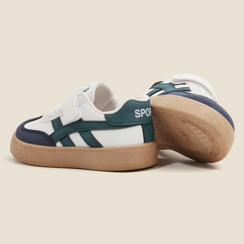Kids Sport Sneakers with Hook and Loop Strap, Brown and White, Casual Athletic Shoes3