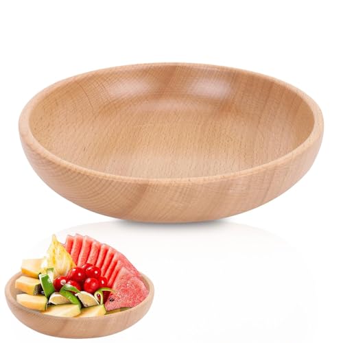 Agatige Wooden Salad Bowl, 20cm Round Shaped Serving Fruit Bowl Dessert Platter Tray Dish for Kitchen Dining Fruit, Dessert, Snack