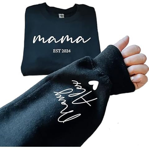 Personalized Mama Sweatshirt with Kid Names on Sleeve Custom Mama Sweatshirts for Women Mom Sweatshirt Crewneck Est 2024 Plus Size Oversized Pullover Momma Christmas Gifts for Mom Cover